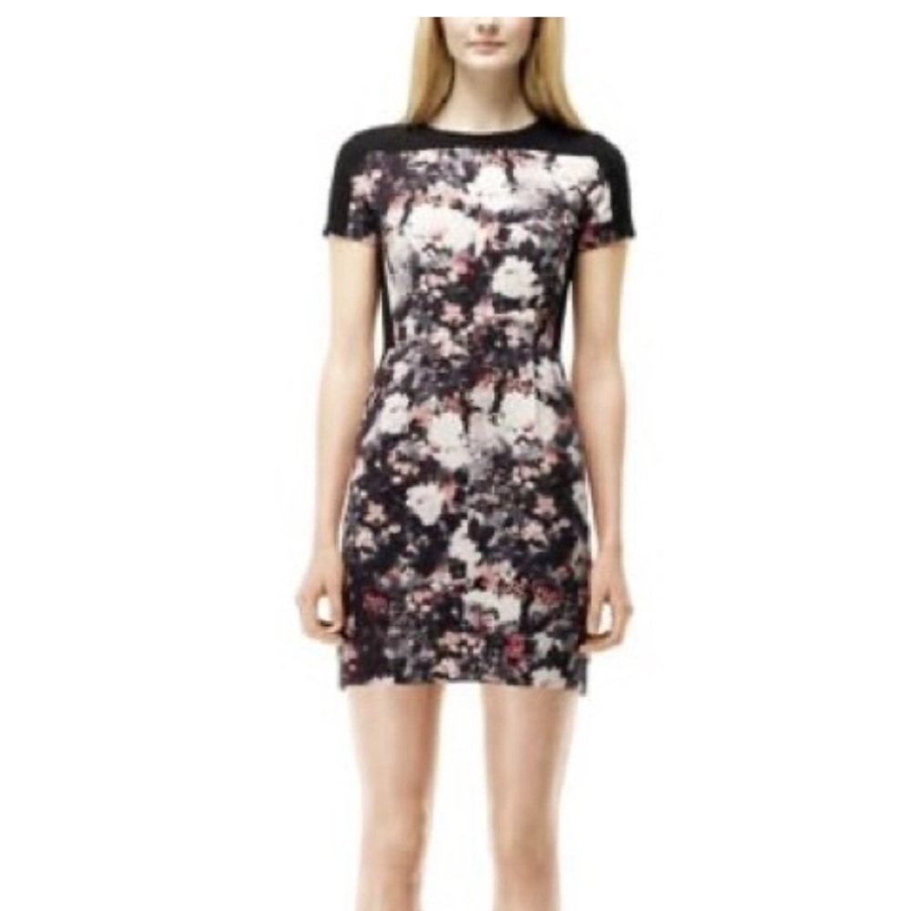 Club Monaco Willa Sheath Mini Dress black and pink floral print